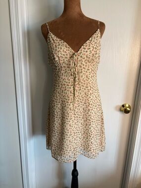 Zara Cream Ditsy Floral Lined Mini Dress with Adjustable Straps Size L boho